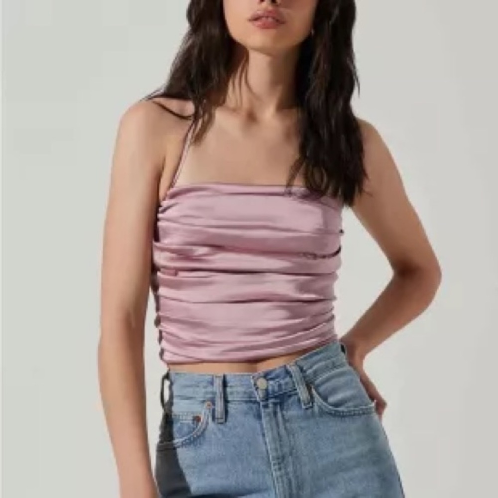 AS­TR Ruched Pleated Satin Halter Cami Top NWT Small AS SEEN on LOVE IS BLIND